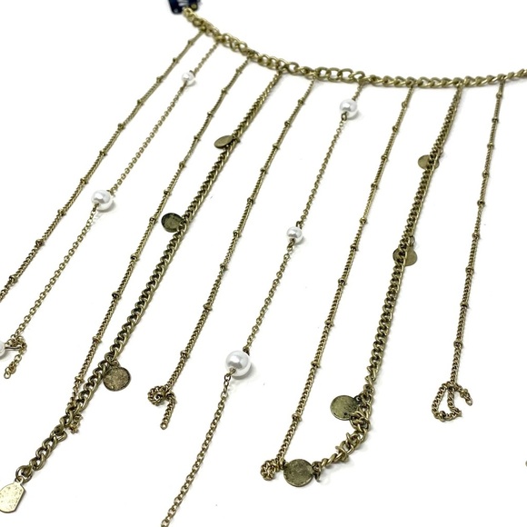 New Free People Rosario Chain Hair Piece Barrette Gold Pearls - Picture 5 of 8